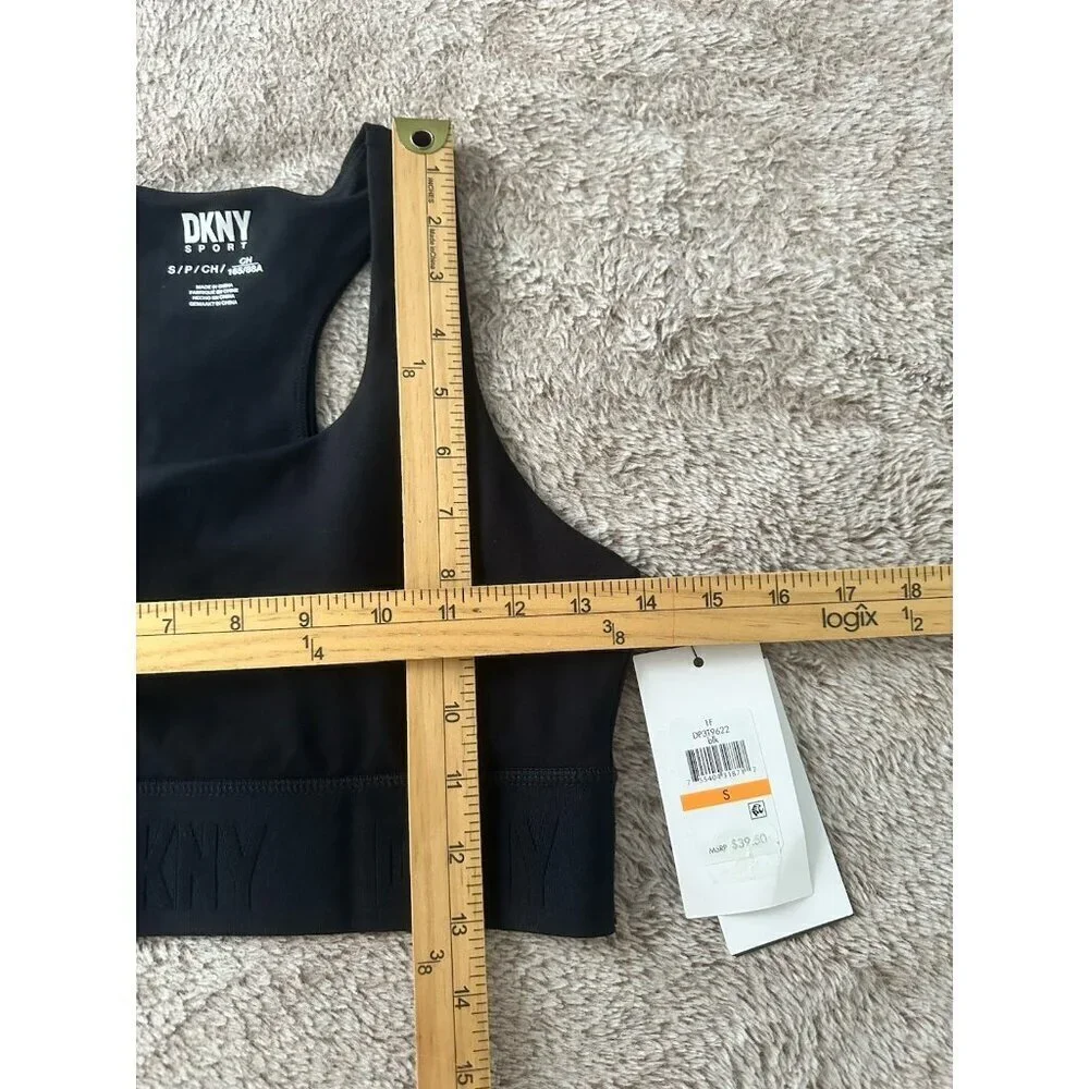 DKNY Sport Balance Compression Logo Racerback Sports Bra Women's Black New